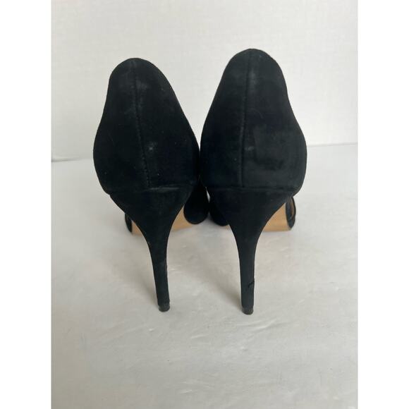 BOTKIER Black Adelia Asymmetric D’Orsay Peep Toe Suede Stiletto Pumps Size 8M - Picture 4 of 10